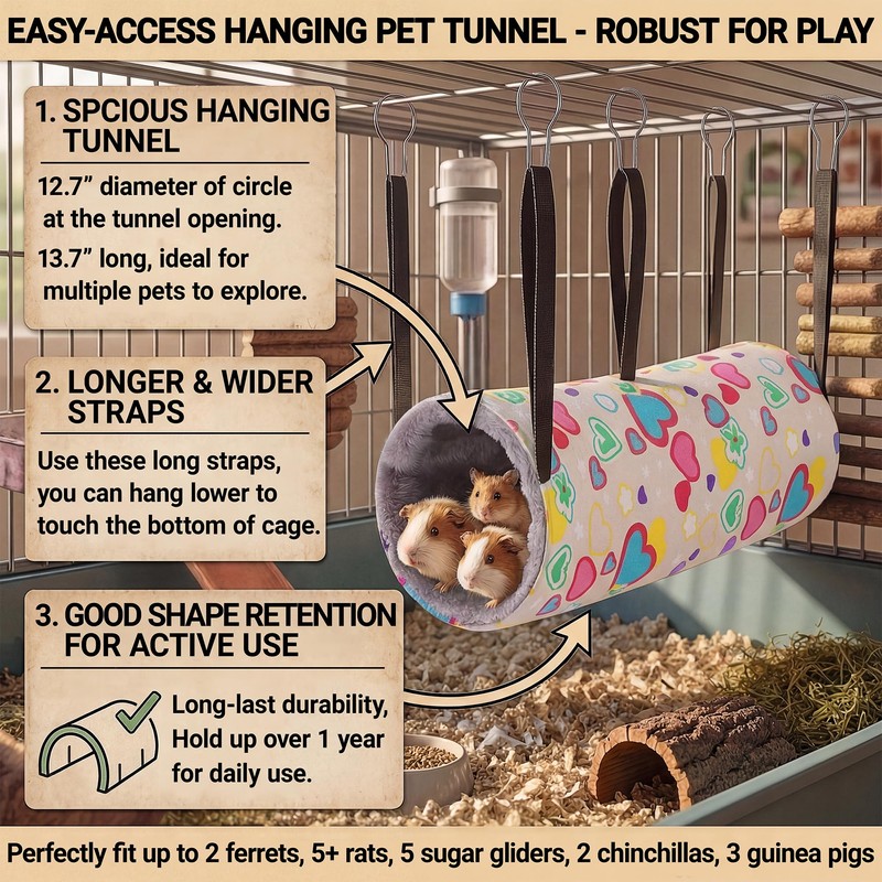 petonfun 2 Pack Ferret Rat Hammock Tunnel for Cage Accessories
