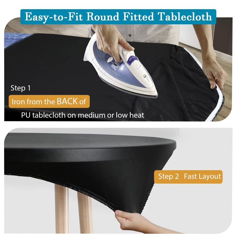 Rinpon Double Fitted Design PU Round Fitted Tablecloth, Anti-Tear Wipeable