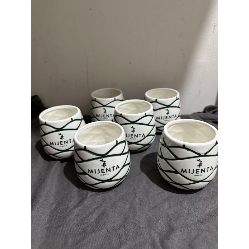Mijenta Tequila Ceramic Cups Green White Rabbit Design Barware Mug
