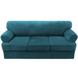 H.VERSAILTEX Sofa Slipcovers - 4 Piece Thick Velvet Couch Covers for 3 Cushion Couch with 3 Individual T Cushion Covers, Deep Teal