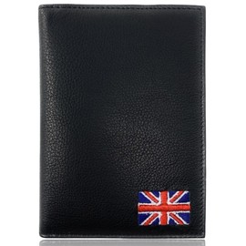 Moirento, UK Passport Cover - British, Union Jack, RFID Blocking, Leather Passport Holders, Real, Passport Covers, Case, Black, Men, Women, (UJBLKL)