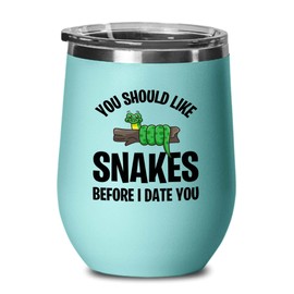 Snake Lovers Teal Edition Wine Tumbler 12oz - You should like snakes - Exotic Tropical Pet Reptiles Lizard Snake Turtle Geckos Tortoise Breeder Camouflage
