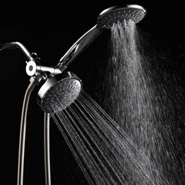 35 Setting High Pressure 3-Way Dual Shower Head Combo, Hand Held Shower & Rain Shower Separately or Together, 2 in 1 Showerhead with Stainless Steel Hose