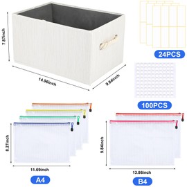 JANYUN Board Game Storage Kit, Storage Basket and 12 Pcs Zipper Mesh Bags in 6 Colors for Board Game Organizer and Puzzle Storage with Writing Labels and Glue Dots for Home Toy Storage Office Document