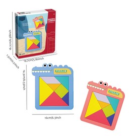 shenhailan Tangram Puzzle for Kid, Slide Puzzle Educational Travel Game Toy for 3-5 Year Old Boys Girls (Tangram, Blue) 99-2