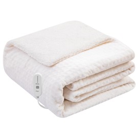 Dowin Heated Blanket Electric Blanket - Throw Size Waffle Fleece Heating Warming Blankets with Auto Shut Off for Couch Office Chair Bed Adults Fuzzy Cozy Machine Washable 50x60 Beige