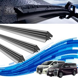 Toyota Alphard Vellfire 30 Series, Old Type, Wiper, Replacement Rubber, Compatible Size, Genuine Compatible Product, Replacement Set, Natural Rubber, Driver Side, Passenger Side, Rear, 3-Piece Set