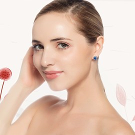 Uloveido Oval Blue Cubic Zirconia Stone White Gold Plated Studs Earrings for Women Sensitive Ears with Crystals ED004