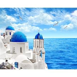 WOWDECOR Paint by Numbers Kits, Diy Oil Painting - Greek Blue and White Buildings Sea 16x20 inch (Frameless)