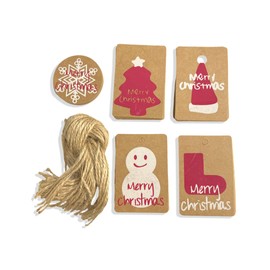50 Assorted ECO Christmas Kraft Paper Gift Tags Bauble Label Luggage with Strings