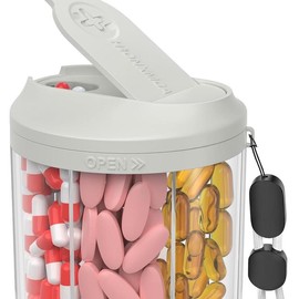 Pill Dispenser with 7 Large Compartments, Anti-Mixing Design, BPA-Free Pill Bottle Organizer for Travel, 20 Pcs Labels:_Brown