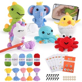 MINGOMINGO Crochet Kit for Beginners with Easy Peasy Yarn, DIY Craft for Adults and Kids, Gift for Crochet Lovers, with Step-by-Step Video Tutorials - 6 Pack Crocheting Plushie Pals Animal (Red)
