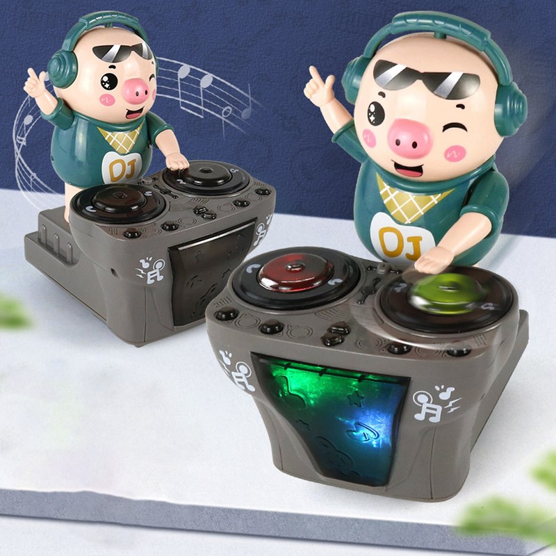 Electronic Dancing Piglet Toy DJ Style Automatic Rotating Disc Light