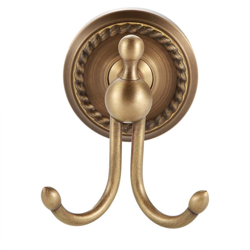 Alvinlite Bathroom Double Coat Hooks Antique Brushed Brass Towel Hooks