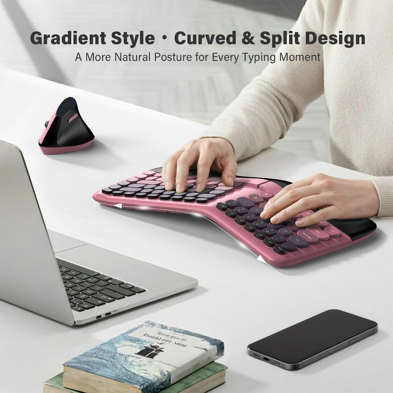 MOFII Wireless Ergonomic Keyboard & Mouse Combo – Split Curved