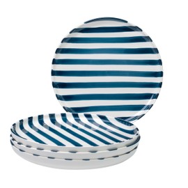 GIROFLIER Junko Flat Dinner Plate Set of 4, 10.8 inch with High Edge Dish Set - Microwave and Dishwasher Safe, Scratch Resistant, Modern Dinnerware- Kitchen Serving Dishes (Navy)