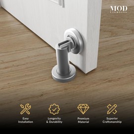 MOD LIGHTING Modern Magnetic Door Stop | Heavy Duty Door Catch Designed for Floor and Wall Mounting, Magnetic Door Holder, Door Stopper Durable Zinc Alloy, 2 Pack (Satin Nickle)