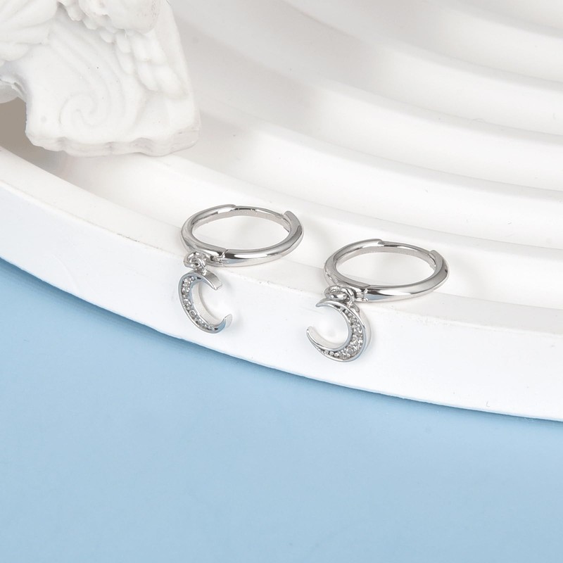 SILBERTALE Moon Dangle Hoop Earrings 925 Sterling Silver Cubic Zirconia
