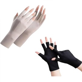 FUVBNQGT 2 Pairs UV Sun Protection Gloves,Women's Sunblock Gloves, Black and Flesh Tone, Non-Slip, Ice Silk, for Driving, Cycling, Hiking, Fishing, and Outdoor Activities