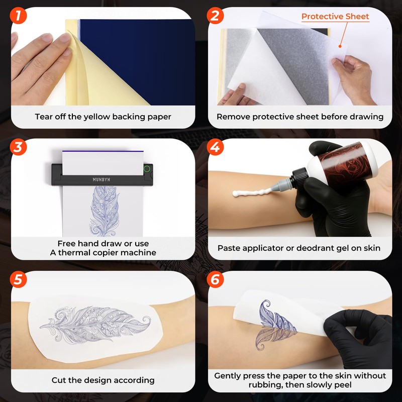MUNBYN 20 Sheets Tattoo Transfer Paper A4 Stencil Paper Tattoo