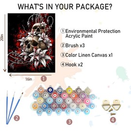 xackcme Skull Paint by Numbers for Adults-Skeleton Paint by Number on Canvas Without Frame,DIY Horror Oil Painting for Gift Home Wall Decor(16x20inch)