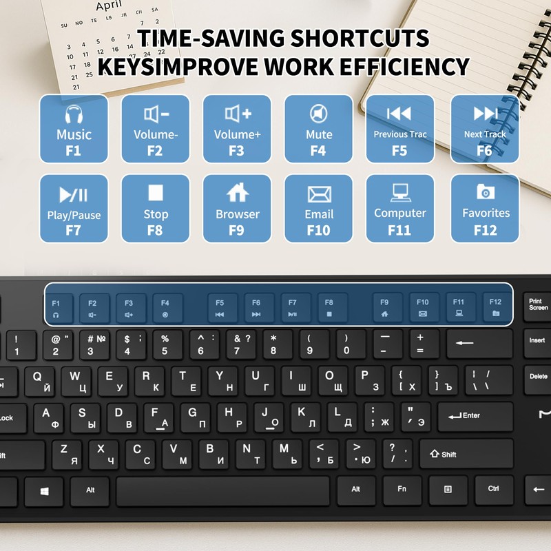 MIKUSO Russian Keyboard with English (Cyrillic),Non Fading Characters