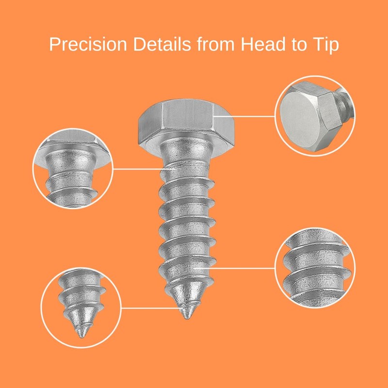 1/4" x 1" Hex Head Lag Screws, 304 Stainless Steel