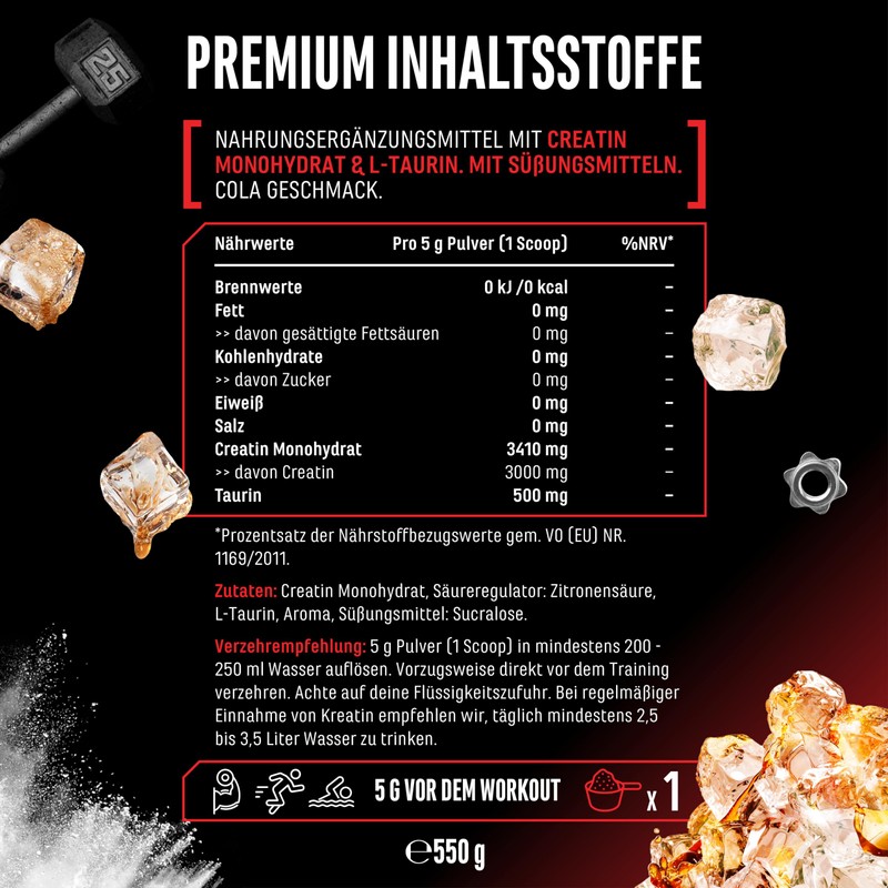 Flavoured Creatine Pulver - 550g - Creatin Monohydrat + L-Taurin
