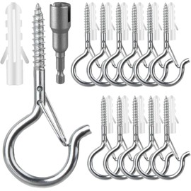 Dayalo Pack of 12 Screw Hooks, Small Screw Hooks, Stainless Steel, Screw Hooks with Safety for Plant Baskets, Bird Feeders, Wind Chimes, Fairy Lights, Includes 1 Wing Nut Driver