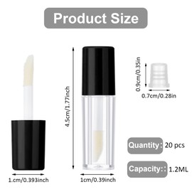 Telooco 20Pcs Empty Lip Gloss Tubes, 1.2ml Refillable Mini Lip Gloss Containers Bottles, Clear Lipgloss Tubes with Wand Cosmetic Containers for Lipstick Samples Travel Carry (Black)