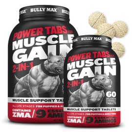 Bully Max 2-in-1 Muscle Builder Chewable Tablets for Puppies & Adult Dogs - Dog Vitamins & Supplements for Muscle Gain & Growth - Canine Puppy Multivitamins for All Breeds & Ages - 60 Tabs (2 Bottles)