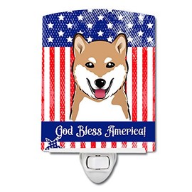 Caroline's Treasures BB2155CNL American Flag and Shiba Inu Ceramic Night Light Compact, UL-Certified, Ideal for Bedroom, Bathroom, Nursery, Hallway, Kitchen, 6x4x3, Multicolor