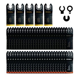 FEWELL 55PCS Oscillating Saw Blades, Universal Titanium Multitool Blades for Hard Materials, Metal, Wood, Plastic, Nails,Curved Edge Oscillating Saw Blades, Fits Most Tools