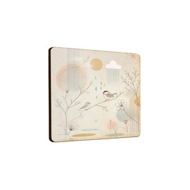 Wooden Fridge Magnet with Birds and Floral Design, Soft Pastel Colors for Home Decor (mag-kf25-1303)