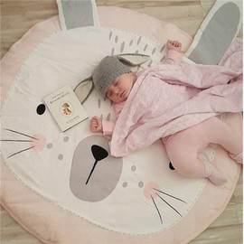 Apioiqa Pink Rabbit Round Rug Tummy Time Rug Blanket Nursery Rug Floor Mat, Nursery Toddler Children Room Decor