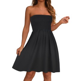 elescat Summer Dresses for Women Strapless Casual Beach Cover Ups Tube Top Sundress（Black, 2XL