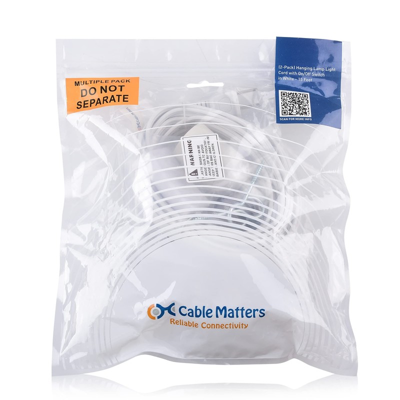 Cable Matters 2-Pack Hanging Light Cord with Switch - 15ft,