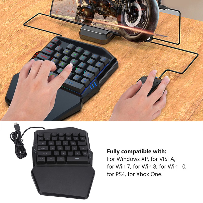 One Handed Gaming Keyboard USB Wired RGB Backlit 35 Keys