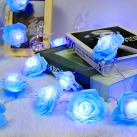 Gee Hut Blue Rose Fairy String Lights, 14.7ft Light Up Romantic Rose Light, 30 LED Battery Operated Flower Garland Lights for Birthday Mothers Valentines Christmas Room Party Bedroom Wedding Decor