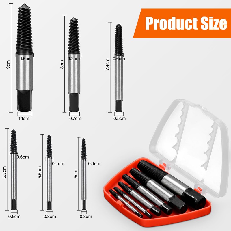 6pcs Screw Extractor Set, Bolt Extractor Set, Easy Out Stud