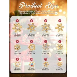 EBANKU 72 PCS Christmas Nail Charms Gems, Gold Silver Christmas Snowflake Nail Rhinestones for Nail Art Jewelry Making, Nail Jewelry Stones Rhinestones for Women Girls Christmas Gifts