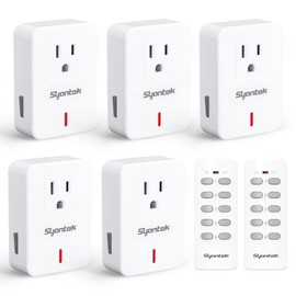 Syantek Remote Control Outlet Wireless Light Switch for Household Appliances, Expandable Remote Light Switch Kit, Up to 100 ft Range, White (5 Outlets + 2 Remotes)
