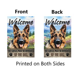 German Shepherd Garden Flag All Visitors Must Be Approved By The Dog Funny Yard Flags for Outside 12x18 Inch Double Sided Front Porch Lawn Garden Yard Decor Burlap Welcome Banner Gifts for Dog Lovers