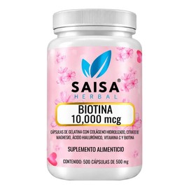 Biotina 10,000 mcg  Colágeno  Ácido Hialurónico  Magnesio  500 Cápsulas  Cabello, Piel y Uñas  Saisa Herbal Premium