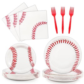 96 Pcs Baseball Party Decorations, Baseball Party Supplies Bundle Include Baseball Plates, Napkins, Forks, Baseball Birthday Party Decorations Serves 24