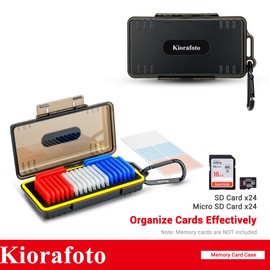 Kiorafoto Memory Card Case with 24 Pack Clear Plastic Memory Card Holders for 24 SD SDXC SDHC & 24 TF Cards,Water-Resistant Anti-Shock SD MicroSD Card Carrying Organizer Storage Protector with Labels