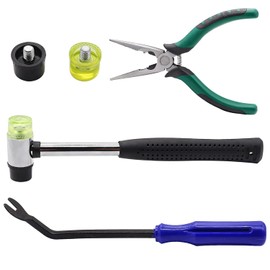 Hmknana 5PCS Upholstery Tools Kit - Dual Head Soft Rubber Mallet Hammer with 2PCS Replacement Head, Nail Tack Remover Tool & Removal Pliers for Furniture Floor Jewelry Craft Project etc