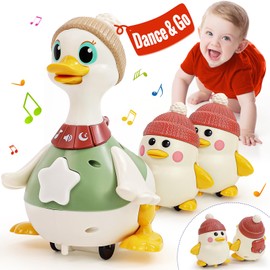 HOLA Baby Toys 6-12 Months Musical Dancing Duck Toy Set with Mama and Babys Tummy Time Toys, Crawling and Interaction Modes 1 Year Old Girl Boy Baby Easter Gifts Stocking Stuffers