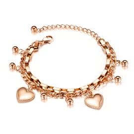 OSTAN Women's Rose Gold Bracelet with Heart Pendant, Stainless Steel