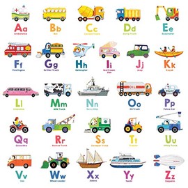 DECOWALL BA-2005N Transport Alphabet Kids Wall Stickers Decals Peel and Stick Removable for Nursery Bedroom Living Room Art murals Decorations